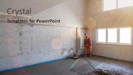  Presentation with cement - Amazing PPT theme having laborer-performing-and-polishing-sand backdrop and a light gray colored foreground