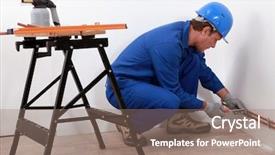  Presentation with home wrench screwdriver - Slides with laborer with screwdriver and blowtorch background and a  colored foreground