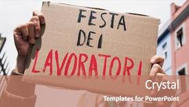  Presentation with signboard - PPT theme having international movement - closeup of a young caucasian background and a coral colored foreground