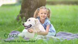  Presentation with dog park - Colorful PPT theme enhanced with labrador retriever - cute little girl with dog backdrop and a seafoam green colored foreground