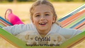  Presentation with childhood - Presentation having labrador retriever puppy - happy childhood - little girl background and a gold colored foreground