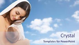  Presentation with happy baby - Slide deck having mother with little baby sucking background and a sky blue colored foreground