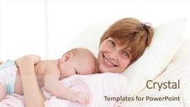  Presentation with newborn baby hospital - Theme featuring happy mother embracing her newborn background and a sky blue colored foreground