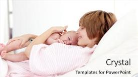  Presentation with newborn baby hospital - PPT theme with her newborn baby in hospital background and a cream colored foreground
