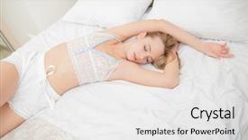  Presentation with beauty cosmetics - Presentation having bodice - beautiful sexy girl is lying background and a white colored foreground