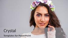  Presentation with arabic woman - Presentation design consisting of close up face young arabic background and a light gray colored foreground