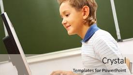  Presentation with computer - PPT layouts featuring lad typing on computer board background and a lemonade colored foreground