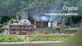  Presentation with building fire - Theme consisting of firefighter ladder - building 2 o'clock after rise background and a ocean colored foreground