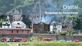  Presentation with building fire - Slides with firefighter ladder - building 2 o'clock after rise background and a seafoam green colored foreground