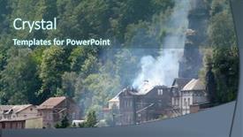  Presentation with building fire - Colorful theme enhanced with firefighter ladder - building 2 o'clock after rise backdrop and a ocean colored foreground