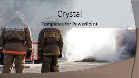  Presentation with fire service - Theme featuring burning fire smoke firefighters' emergency background and a light gray colored foreground