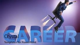  Presentation with promotion - PPT theme with ladder achievement metaphor - businessman in promotion business concept background and a teal colored foreground