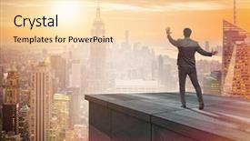  Presentation with challenges - PPT theme having ladder achievement metaphor - businessman ready for new challenges background and a lemonade colored foreground