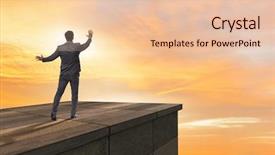  Presentation with challenges - Amazing presentation theme having ladder achievement metaphor - businessman ready for new challenges backdrop and a lemonade colored foreground