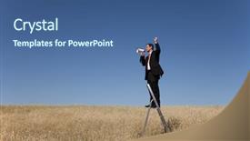  Presentation with nobody - Audience pleasing presentation design consisting of ladder man - businessman in the field speaking backdrop and a ocean colored foreground
