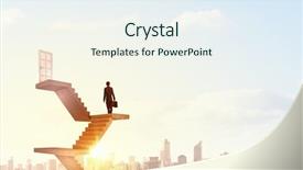  Presentation with man door - Slide deck consisting of ladder man - businessman walking up staircase background and a sky blue colored foreground