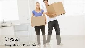  Presentation with new home sales - Colorful presentation theme enhanced with ladder man - couple with boxes moving backdrop and a soft green colored foreground