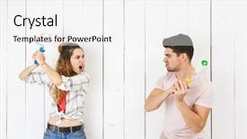  Presentation with women making - Colorful PPT theme enhanced with ladder men women - image of amusing couple man backdrop and a white colored foreground