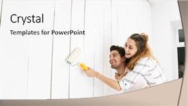  Presentation with women making - Amazing presentation theme having ladder men women - image of cheerful couple man backdrop and a white colored foreground