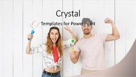  Presentation with women making - Audience pleasing PPT theme consisting of ladder men women - image of cheerful couple man backdrop and a white colored foreground