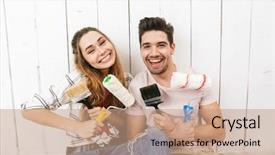  Presentation with wall-paint - Beautiful presentation theme featuring ladder men women - image of excited couple man backdrop and a coral colored foreground