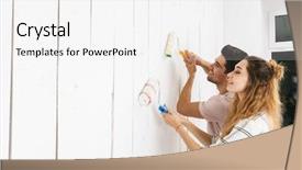  Presentation with women making - Presentation theme enhanced with ladder men women - image of young couple man background and a white colored foreground