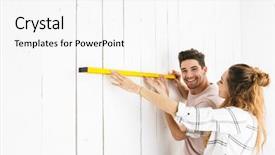  Presentation with women making - PPT theme featuring ladder men women - photo of pretty couple man background and a white colored foreground