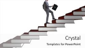  Presentation with businessman climbing the career ladder - Slides consisting of ladder of education book background and a  colored foreground