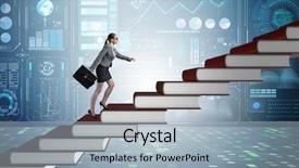  Presentation with climbing - Cool new slide deck with ladder of education books backdrop and a light blue colored foreground