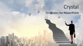  Presentation with walking - Presentation theme enhanced with ladder success - businesswoman walking up staircase background and a light gray colored foreground