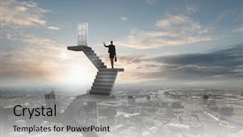  Presentation with door lock system - Presentation theme with ladder success - businesswoman walking up staircase background and a light gray colored foreground
