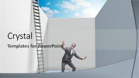  Presentation with climbing - PPT theme featuring ladder to escape from problem background and a light gray colored foreground