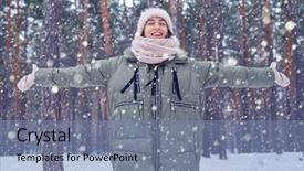  Presentation with forest winter - PPT theme having laden forest with snow falling background and a seafoam green colored foreground