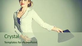  Presentation with black woman - Slide deck having ladies bags - beautiful young woman on studio background and a mint green colored foreground