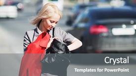  Presentation with city street - Audience pleasing slide deck consisting of ladies bags - young woman walking backdrop and a  colored foreground