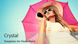  Presentation with hat - Amazing PPT layouts having ladies hats - beautiful young woman in elegant backdrop and a sky blue colored foreground