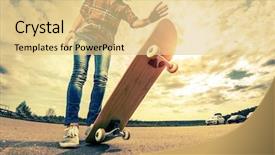  Presentation with lady - Beautiful presentation design featuring ladies shoes - young lady with skateboard backdrop and a blonde colored foreground