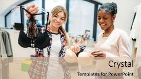  Presentation with arabic ladies - Audience pleasing presentation theme consisting of intimate apparel - two ladies shopping in lingerie backdrop and a soft green colored foreground
