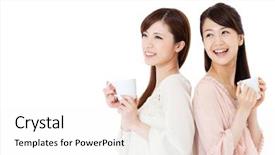  Presentation with coffee - Presentation featuring ladies tea - beautiful young women drinking coffee background and a white colored foreground