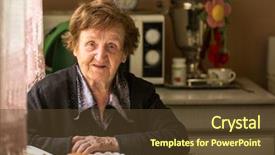  Presentation with elderly woman in nursing - Presentation with ladies tea - portrait of a smiling elderly background and a tawny brown colored foreground