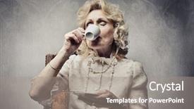  Presentation with coffee cup - Slides consisting of ladies tea - senior woman drinking a cup background and a gray colored foreground