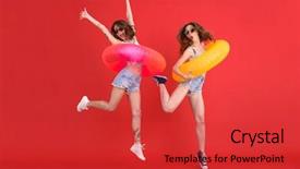  Presentation with rubber - Cool new theme with ladies with rubber rings jumping backdrop and a red colored foreground