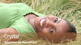  Presentation with beautiful black women smiling - Colorful presentation design enhanced with ladin - beautiful smiling woman laying backdrop and a  colored foreground