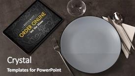  Presentation with online food order - Presentation theme having ladin - tablet with online order concept background and a  colored foreground