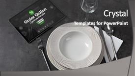  Presentation with online food order - Slide deck consisting of ladin - tablet with online order concept background and a  colored foreground