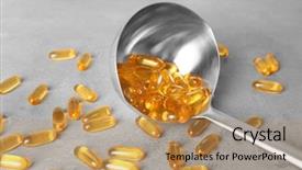  Presentation with oil and gas - Beautiful PPT theme featuring ladle with fish oil capsules backdrop and a coral colored foreground