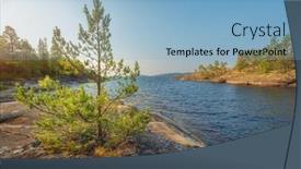  Presentation with beautiful nature - PPT theme enhanced with ladoga-lake-on-sunrise-pine background and a light blue colored foreground