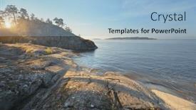  Presentation with pine - Slides having ladoga-lake-on-sunset-pine background and a light blue colored foreground