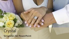  Presentation with wedding ring - Presentation theme having 20 s lady - close-up of bride's hands background and a mint green colored foreground