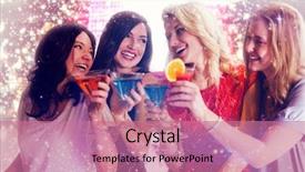  Presentation with gold red - Slide set consisting of lady - friends with drinks against gold background and a coral colored foreground